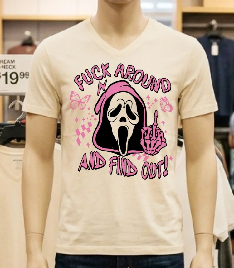 Ghostface Fuck Around And Find Out Horror Pink Halloween Shirt - white-t-shirt Ghostface Fuck Around And Find Out Horror Pink Halloween Shirt White T Shirt 4