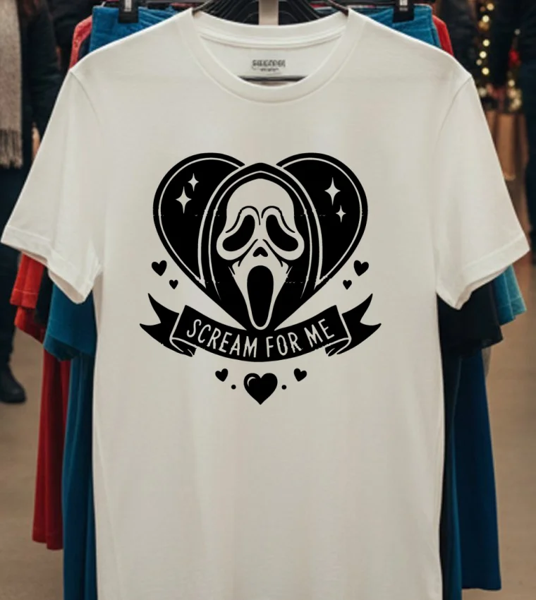 Ghostface Scream For Me Horror Movie Valentine Heart Shirt - white-t-shirt Ghostface Scream For Me Horror Movie Valentine Heart Shirt White T Shirt