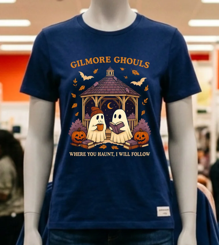 Gilmore Ghouls Where You Haunt I Will Follow Ghost Halloween Shirt - navy-shirt Gilmore Ghouls Where You Haunt I Will Follow Ghost Halloween Shirt Navy Shirt