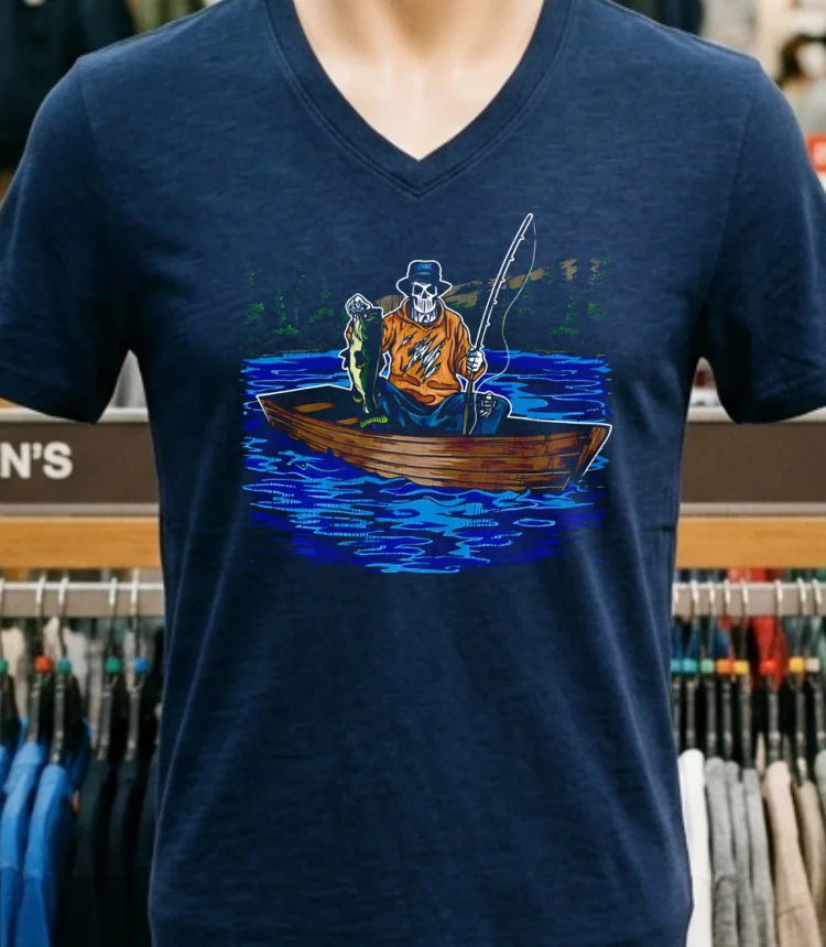 Gone Fishin Skeleton Shirt - navy-shirt Gone Fishin Skeleton Shirt Navy Shirt 1