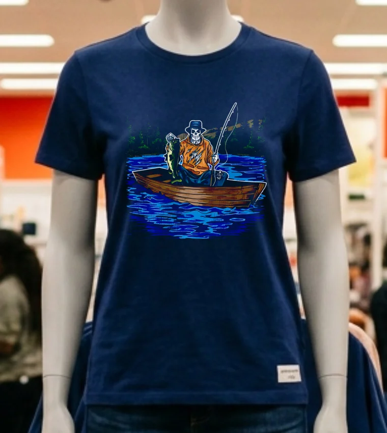 Gone Fishin Skeleton Shirt - navy-shirt Gone Fishin Skeleton Shirt Navy Shirt