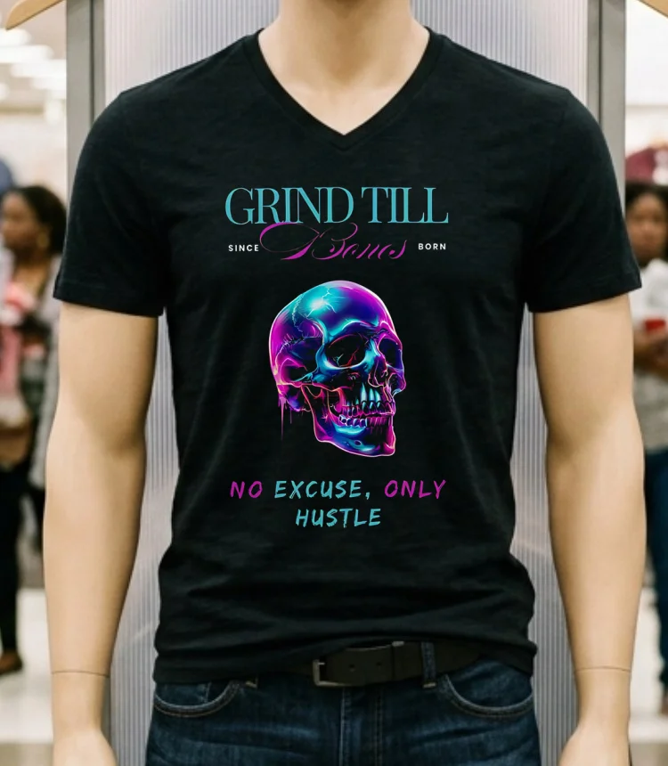 Grind Till Bones No Excuses Only Hustle Regular Skull Shirt - balck-shirt Grind Till Bones No Excuses Only Hustle Regular Skull Shirt Balck Shirt