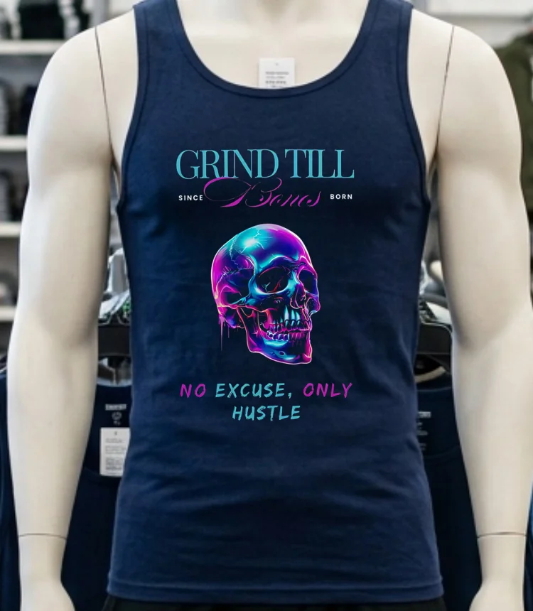 Grind Till Bones No Excuses Only Hustle Regular Skull Shirt - navy-shirt Grind Till Bones No Excuses Only Hustle Regular Skull Shirt Navy Shirt