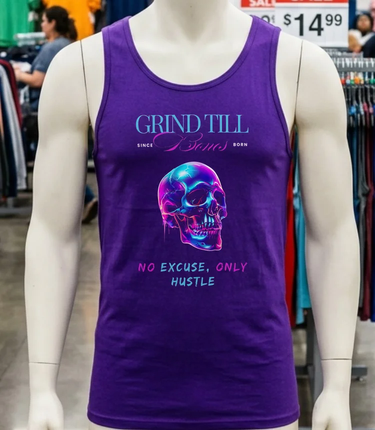 Grind Till Bones No Excuses Only Hustle Regular Skull Shirt Purple Shirt