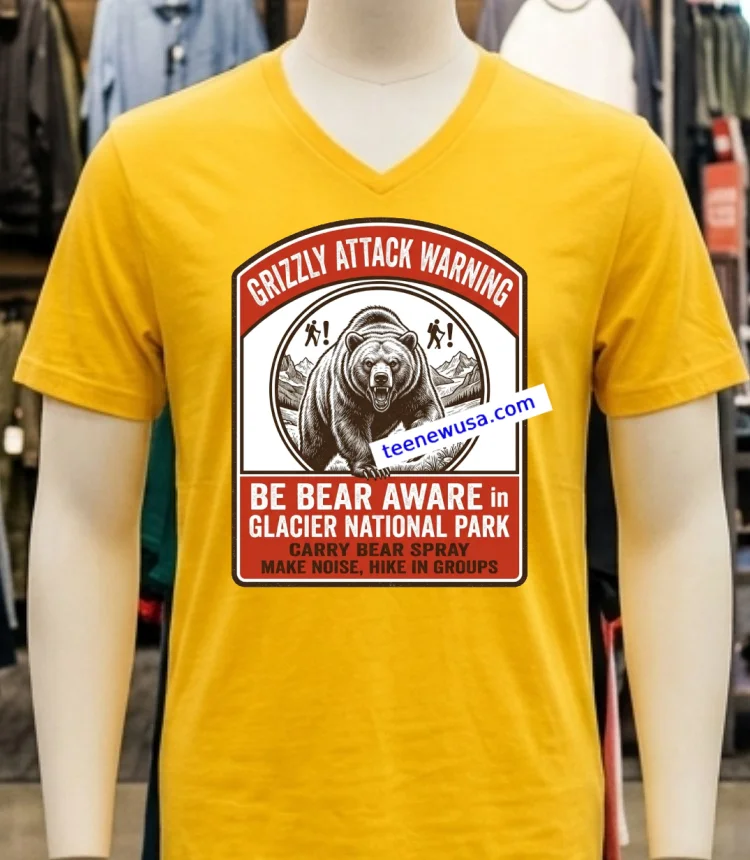 Grizze Attack Warning In Glacier National Park T Shirt - yellow-t-shirt Grizze Attack Warning In Glacier National Park T Shirt Yellow T Shirt 1