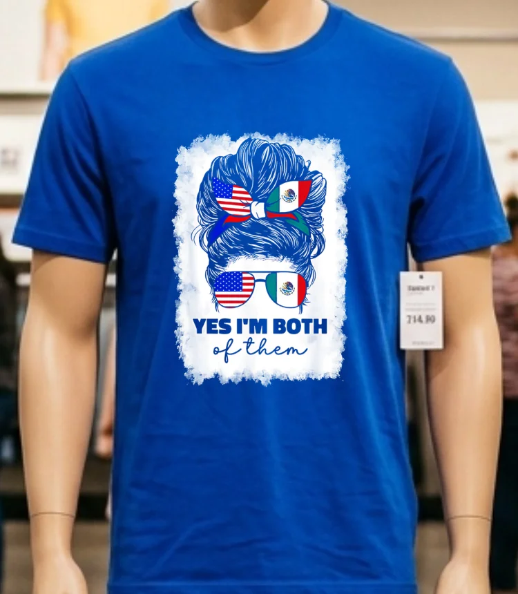 Half Mexico Half American Flag Girl Punk Shirt - blue-shirt Half Mexico Half American Flag Girl Punk Shirt Blue Shirt