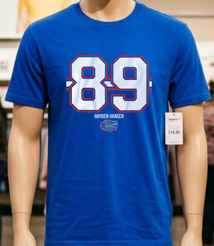 Hayden Hansen 89 Stripe Florida Gators Shirt - blue-shirt Hayden Hansen 89 Stripe Florida Gators Shirt Blue Shirt
