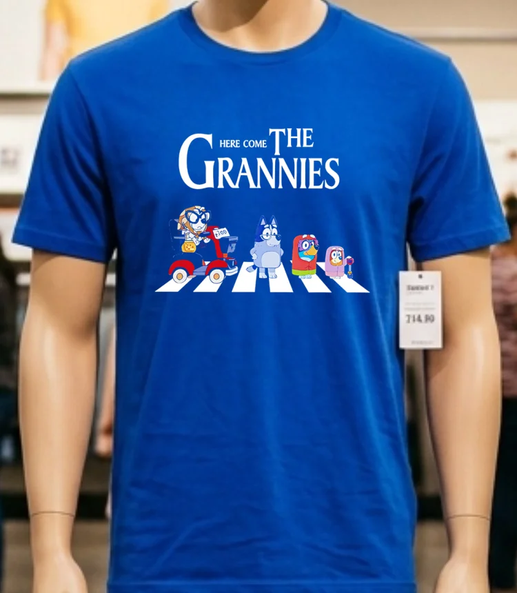 Here Come The Grannies Tee Blue Dog Grannies Cute Shirt - blue-shirt Here Come The Grannies Tee Blue Dog Grannies Cute Shirt Blue Shirt 1