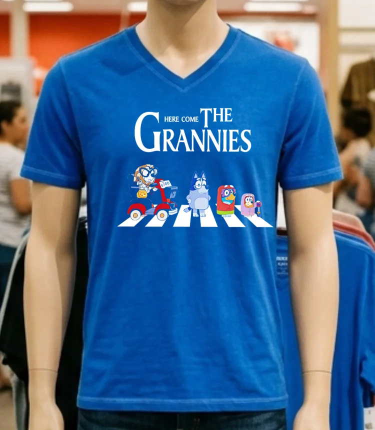 Here Come The Grannies Tee Blue Dog Grannies Cute Shirt - blue-shirt Here Come The Grannies Tee Blue Dog Grannies Cute Shirt Blue Shirt