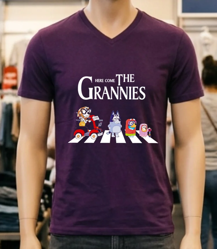 Here Come The Grannies Tee Blue Dog Grannies Cute Shirt - purple-shirt Here Come The Grannies Tee Blue Dog Grannies Cute Shirt Purple Shirt