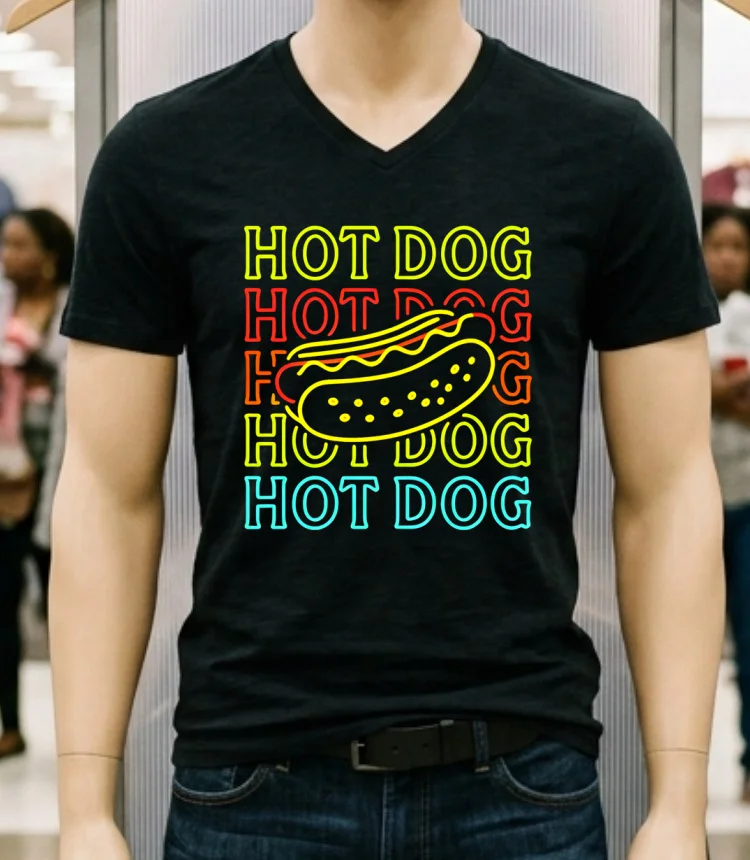 Hot Dog Fashion Neon Design Shirt - balck-shirt Hot Dog Fashion Neon Design Shirt Balck Shirt