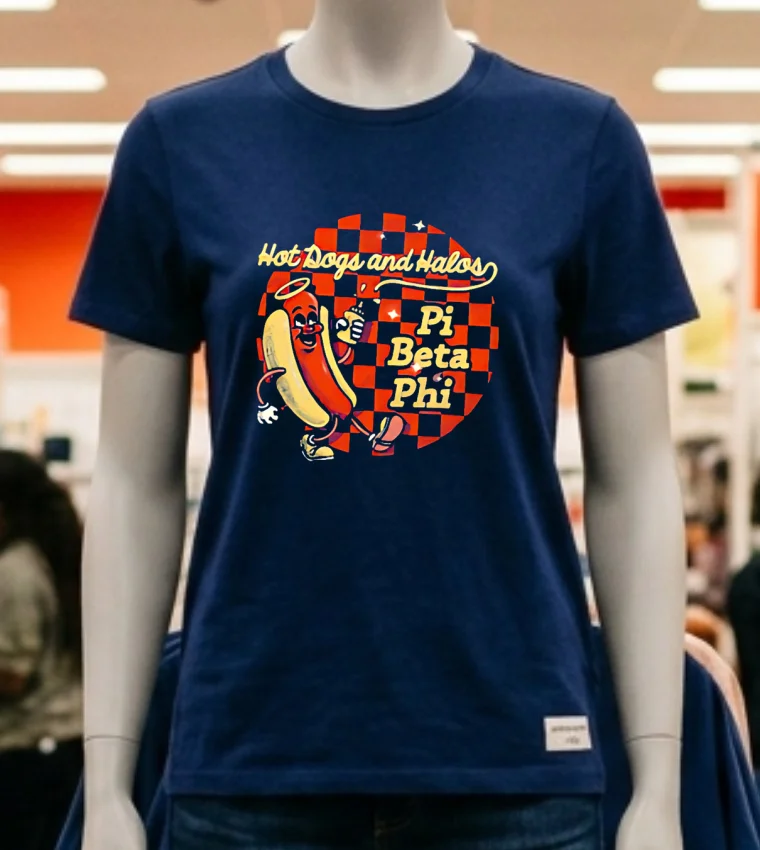 Hot Dogs And Halos Pi Beta Phi Shirt - navy-shirt Hot Dogs And Halos Pi Beta Phi Shirt Navy Shirt 1