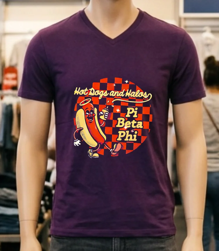 Hot Dogs And Halos Pi Beta Phi Shirt - purple-shirt Hot Dogs And Halos Pi Beta Phi Shirt Purple Shirt