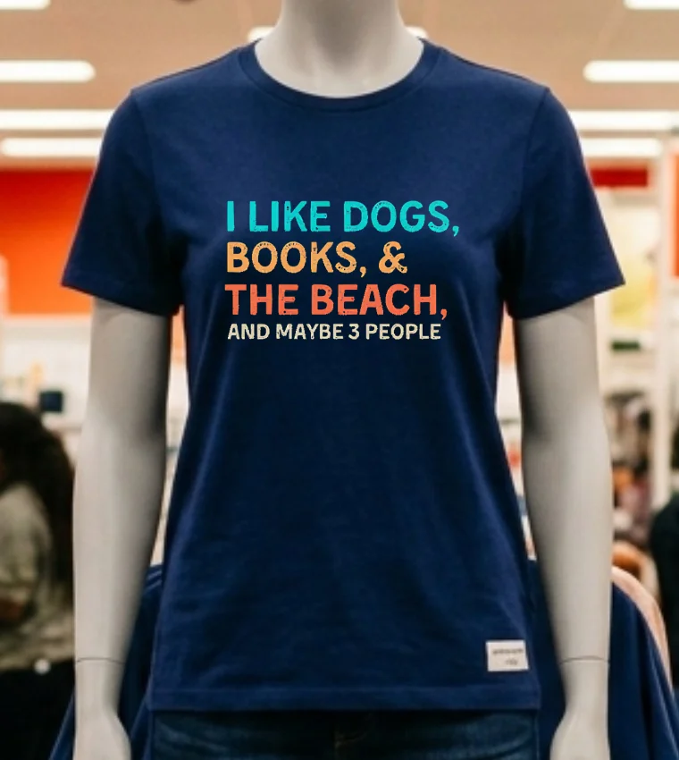 I Like Dogs Books & The Beach And Maybe 3 People Shirt - navy-shirt I Like Dogs Books The Beach And Maybe 3 People Shirt Navy Shirt 1