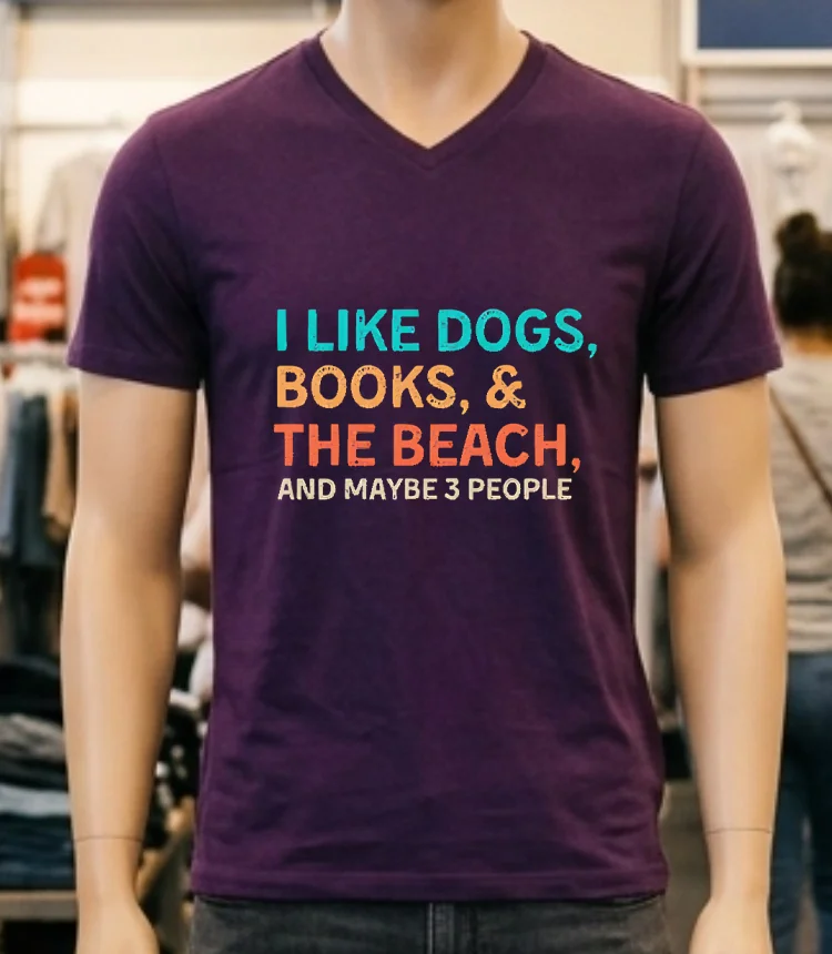 I Like Dogs Books & The Beach And Maybe 3 People Shirt - purple-shirt I Like Dogs Books The Beach And Maybe 3 People Shirt Purple Shirt