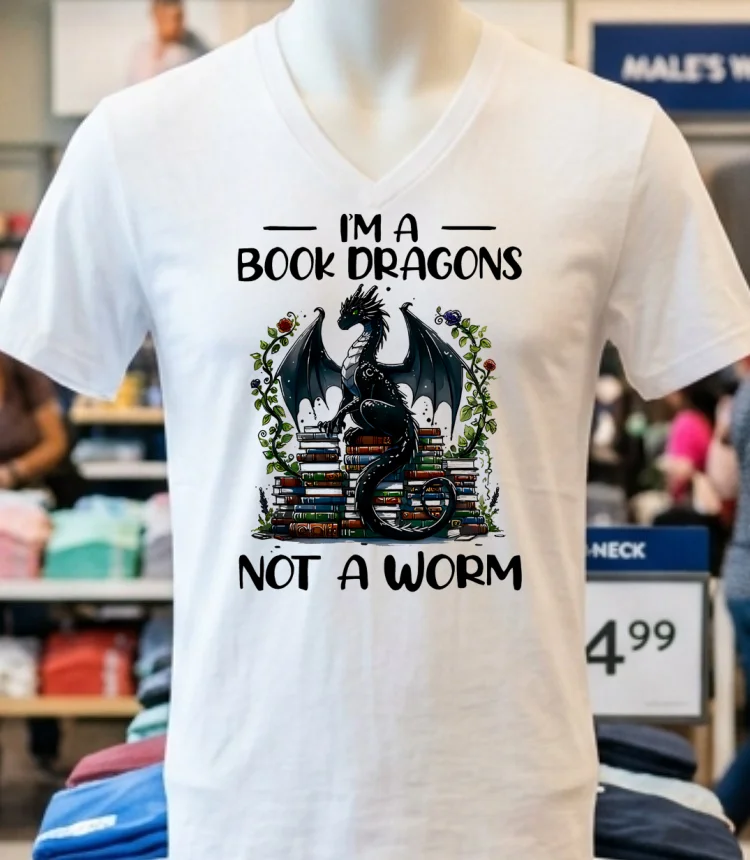 I M A Book Dragons Not A Worm Book Shirt - white-t-shirt Im A Book Dragons Not A Worm Book Shirt White T Shirt 2