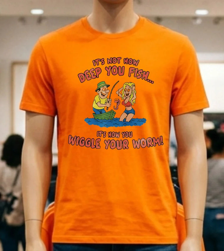 It’s Not How Deep You Fish It’s Now You Wiggle Your Worm Graphic Meme Shirt - orange-shirt Its Not How Deep You Fish Its Now You Wiggle Your Worm Graphic Meme Shirt Orange Shirt