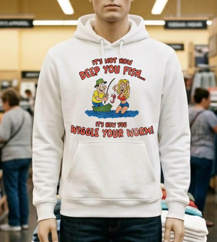 It’s Not How Deep You Fish It’s Now You Wiggle Your Worm Graphic Meme Shirt - white-t-shirt Its Not How Deep You Fish Its Now You Wiggle Your Worm Graphic Meme Shirt White T Shirt 1
