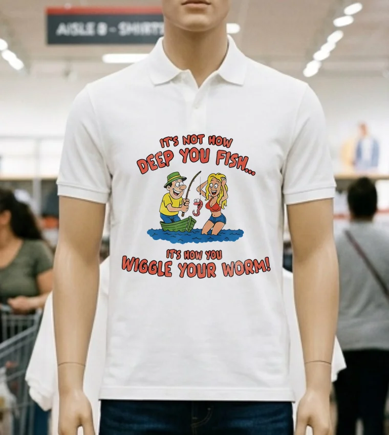 It’s Not How Deep You Fish It’s Now You Wiggle Your Worm Graphic Meme Shirt - white-t-shirt Its Not How Deep You Fish Its Now You Wiggle Your Worm Graphic Meme Shirt White T Shirt 2