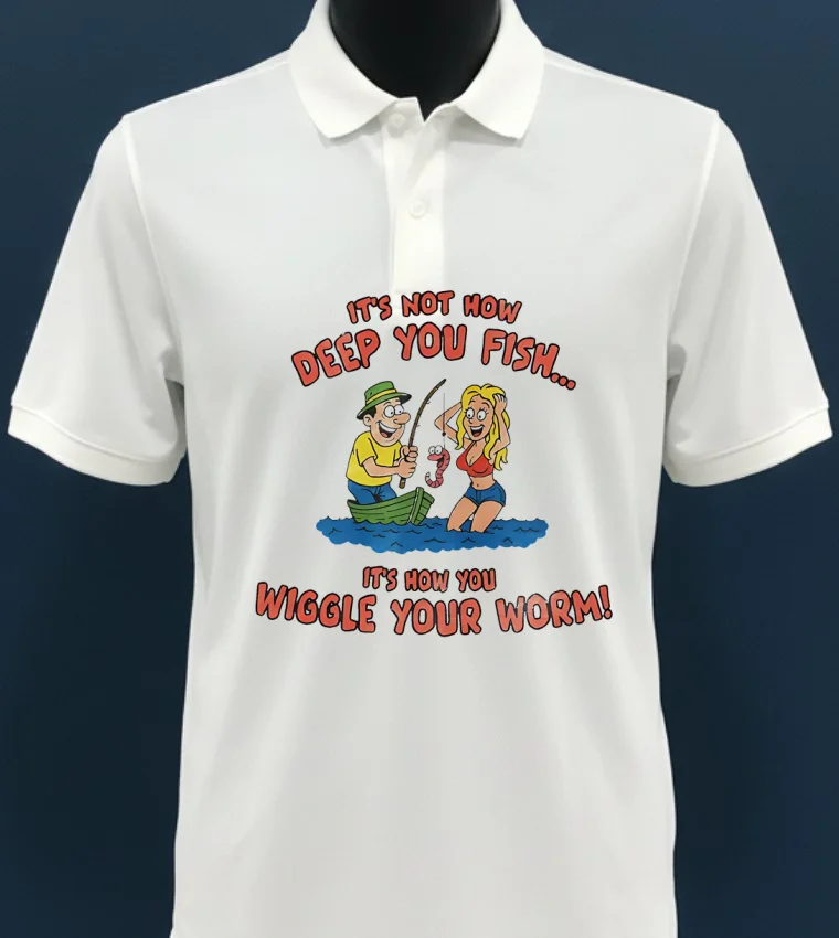 It’s Not How Deep You Fish It’s Now You Wiggle Your Worm Graphic Meme Shirt - white-t-shirt Its Not How Deep You Fish Its Now You Wiggle Your Worm Graphic Meme Shirt White T Shirt 3