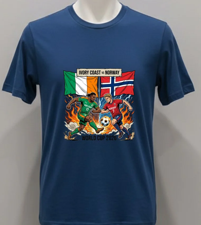 Ivory Coast Vs Norway World Cup 2026 T Shirt - navy-shirt Ivory Coast Vs Norway World Cup 2026 T Shirt Navy Shirt