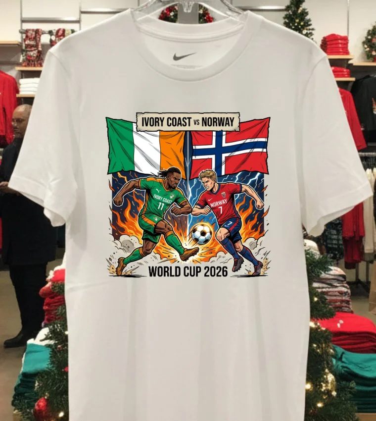 Ivory Coast Vs Norway World Cup 2026 T Shirt - white-t-shirt Ivory Coast Vs Norway World Cup 2026 T Shirt White T Shirt