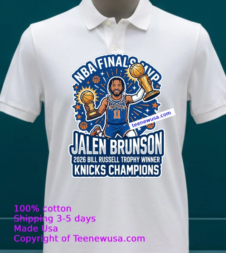 Jalen Brunson Wins Bill Russell Trophy As 2026 Nba Finals Mvp T Shirt - white-t-shirt 23 Jalen Brunson Wins Bill Russell Trophy As 2026 Nba Finals Mvp T Shirt White T Shirt 23