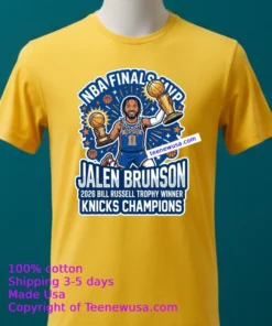 Jalen Brunson Wins Bill Russell Trophy As 2026 Nba Finals Mvp T Shirt Yellow T Shirt 2