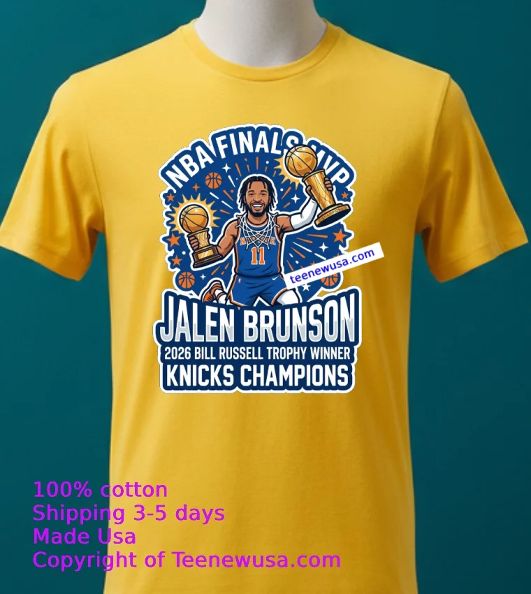 Jalen Brunson Wins Bill Russell Trophy As 2026 Nba Finals Mvp T Shirt - yellow-t-shirt 2 Jalen Brunson Wins Bill Russell Trophy As 2026 Nba Finals Mvp T Shirt Yellow T Shirt 2