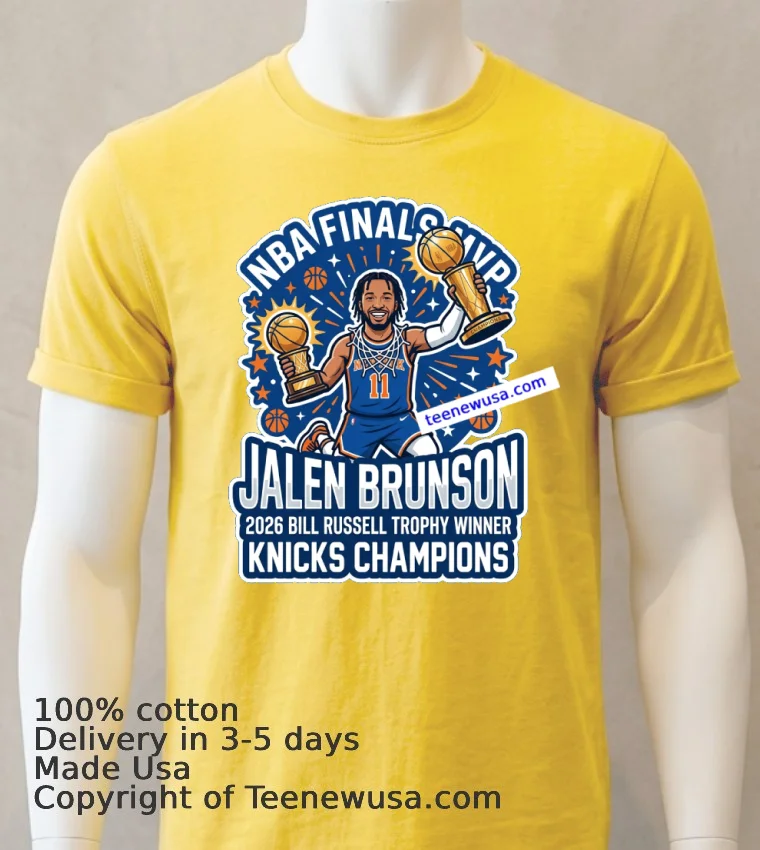 Jalen Brunson Wins Bill Russell Trophy As 2026 Nba Finals Mvp T Shirt - yellow-t-shirt Jalen Brunson Wins Bill Russell Trophy As 2026 Nba Finals Mvp T Shirt Yellow T Shirt