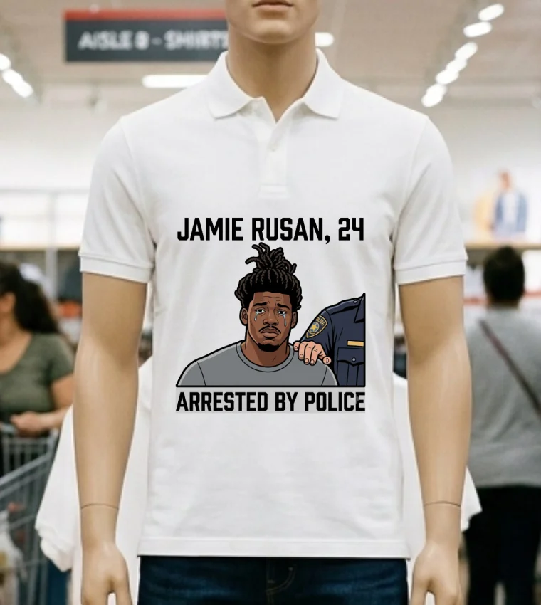 Jamie Rusan, 24, Was Arrested By Police T Shirt - white-t-shirt Jamie Rusan 24 Was Arrested By Police T Shirt White T Shirt 1