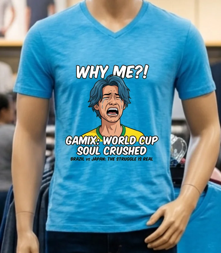 Japanese Fan Gamix Screaming During Brazil Vs Japan World Cup 2026 T Shirt - blue-shirt Japanese Fan Gamix Screaming During Brazil Vs Japan World Cup 2026 T Shirt Blue Shirt
