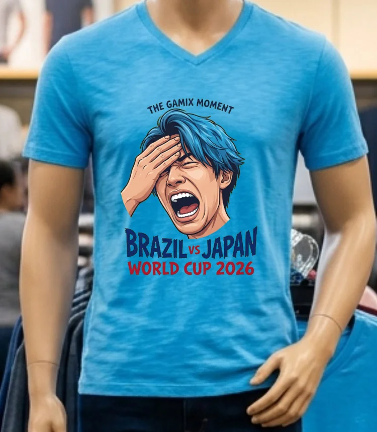 Japanese Streamer Gamix Screaming Viral Moment Brazil Vs Japan World Cup 2026 T Shirt - blue-shirt Japanese Streamer Gamix Screaming Viral Moment Brazil Vs Japan World Cup 2026 T Shirt Blue Shirt