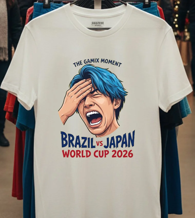 Japanese Streamer Gamix Screaming Viral Moment Brazil Vs Japan World Cup 2026 T Shirt - white-t-shirt Japanese Streamer Gamix Screaming Viral Moment Brazil Vs Japan World Cup 2026 T Shirt White T Shirt
