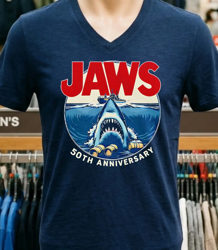 Jaws 50Th Anniversary Vintage Shirt - navy-shirt Jaws 50th Anniversary Vintage Shirt Navy Shirt