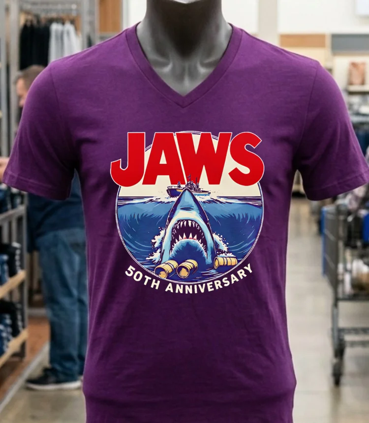 Jaws 50Th Anniversary Vintage Shirt - purple-shirt Jaws 50th Anniversary Vintage Shirt Purple Shirt