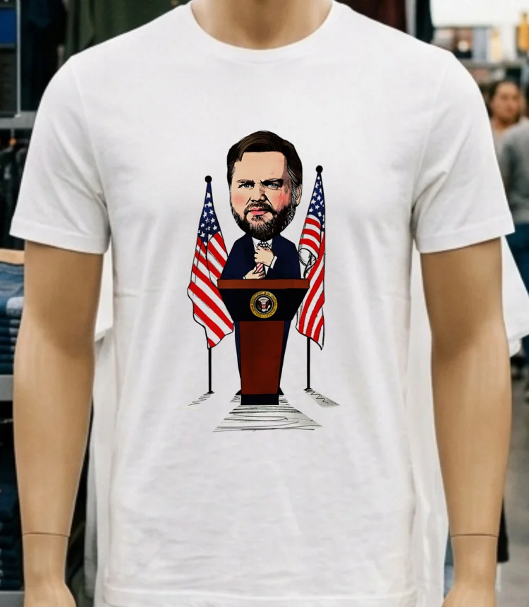 J.d. Vance Becoming President Caricature Shirt - white-t-shirt Jd Vance Becoming President Caricature Shirt White T Shirt