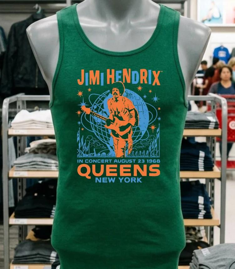 Jimi Hendrix Queens New York 1968 Shirt - green-shirt Jimi Hendrix Queens New York 1968 Shirt Green Shirt