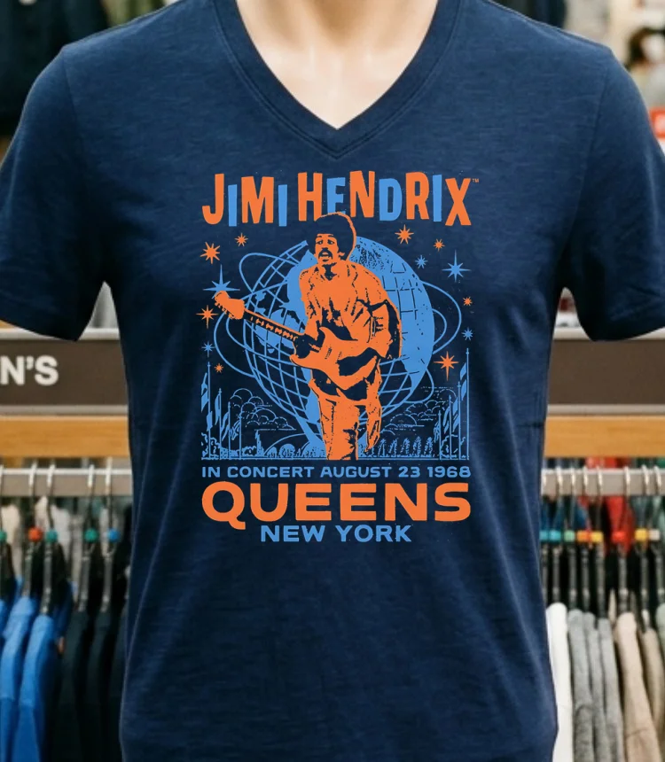 Jimi Hendrix Queens New York 1968 Shirt Navy Shirt