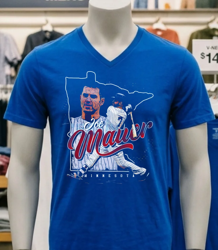 Joe Mauer Minnesota Twins State Silhouette Vintage Baseball Shirt - navy-shirt Joe Mauer Minnesota Twins State Silhouette Vintage Baseball Shirt Navy Shirt 1