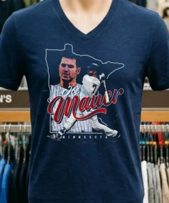 Joe Mauer Minnesota Twins State Silhouette Vintage Baseball Shirt