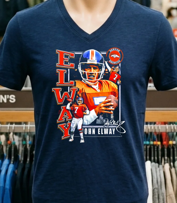 John Elway Denver Broncos Graphic Retro Shirt - navy-shirt John Elway Denver Broncos Graphic Retro Shirt Navy Shirt