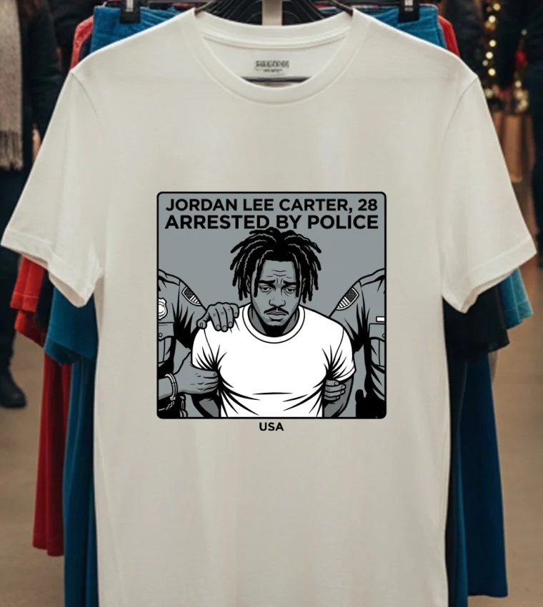 Jordan Lee Carter, 28, Arrested By Police T Shirt - white-t-shirt Jordan Lee Carter 28 Arrested By Police T Shirt White T Shirt