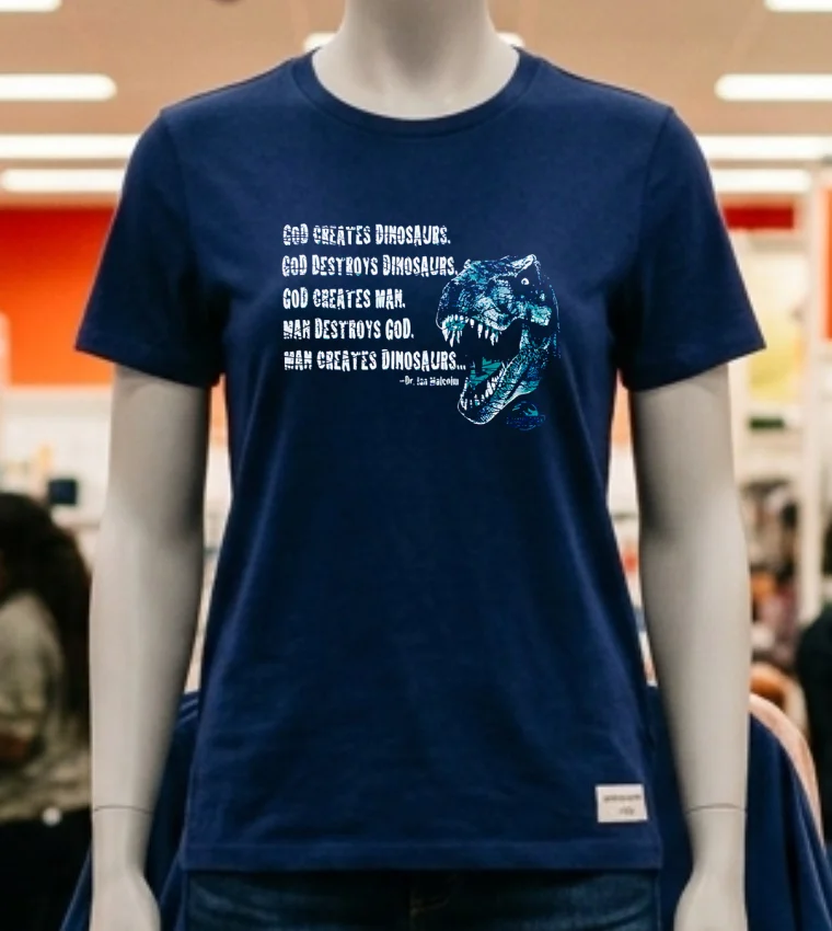 Jurassic Park God Creates Dinosaurs Shirt Navy Shirt 2