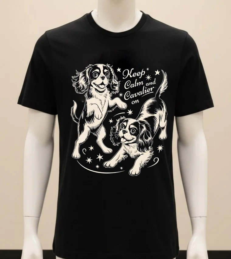 Keep Calm And Cavalier On Dog Shirt - balck-shirt Keep Calm And Cavalier On Dog Shirt Balck Shirt