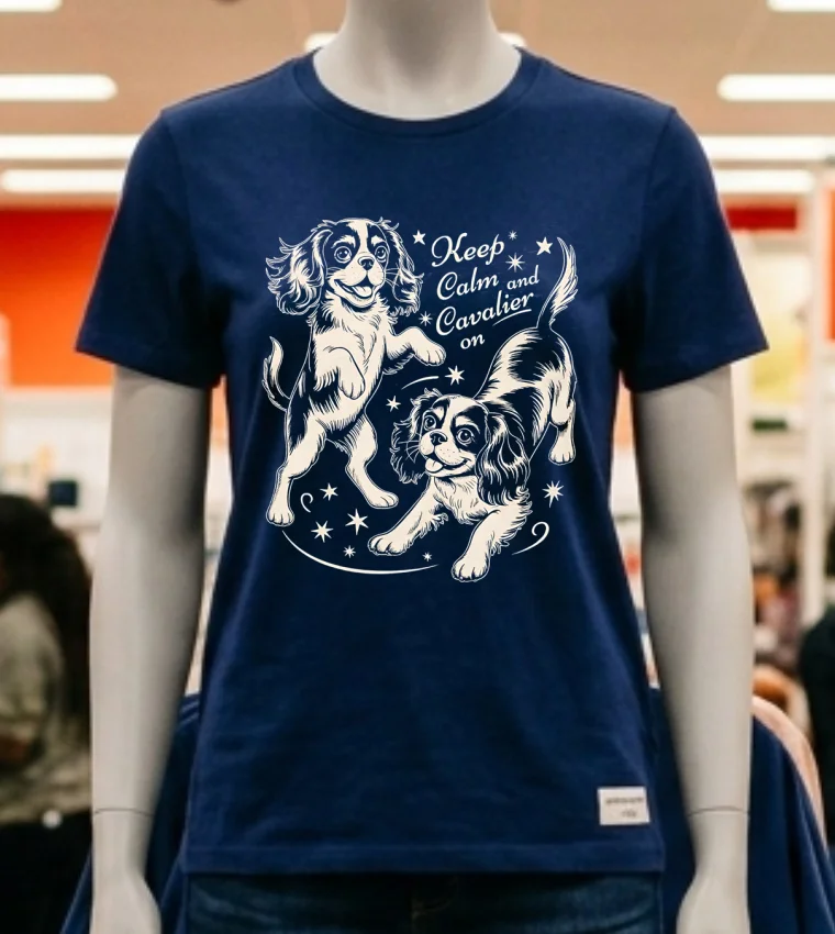 Keep Calm And Cavalier On Dog Shirt - navy-shirt Keep Calm And Cavalier On Dog Shirt Navy Shirt 1
