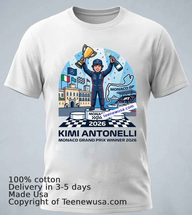 Kimi Antonelli Wins The 2026 Monaco Grand Prix T Shirt - white-t-shirt 1 Kimi Antonelli Wins The 2026 Monaco Grand Prix T Shirt White T Shirt 1