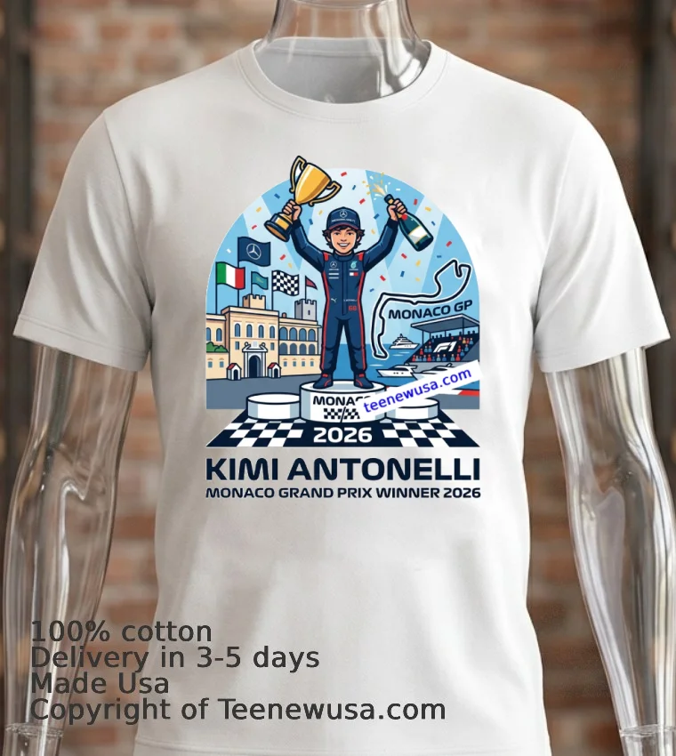 Kimi Antonelli Wins The 2026 Monaco Grand Prix T Shirt - white-t-shirt 2 Kimi Antonelli Wins The 2026 Monaco Grand Prix T Shirt White T Shirt 2