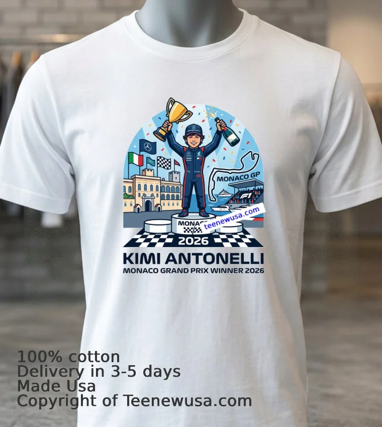 Kimi Antonelli Wins The 2026 Monaco Grand Prix T Shirt - white-t-shirt 3 Kimi Antonelli Wins The 2026 Monaco Grand Prix T Shirt White T Shirt 3