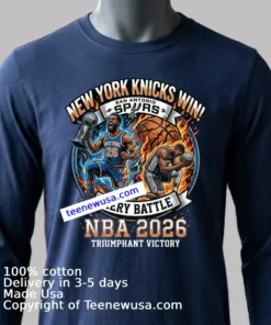Knicks Defeat Spurs Official 2026 Nba Champions Victory T Shirt Navy Shirt